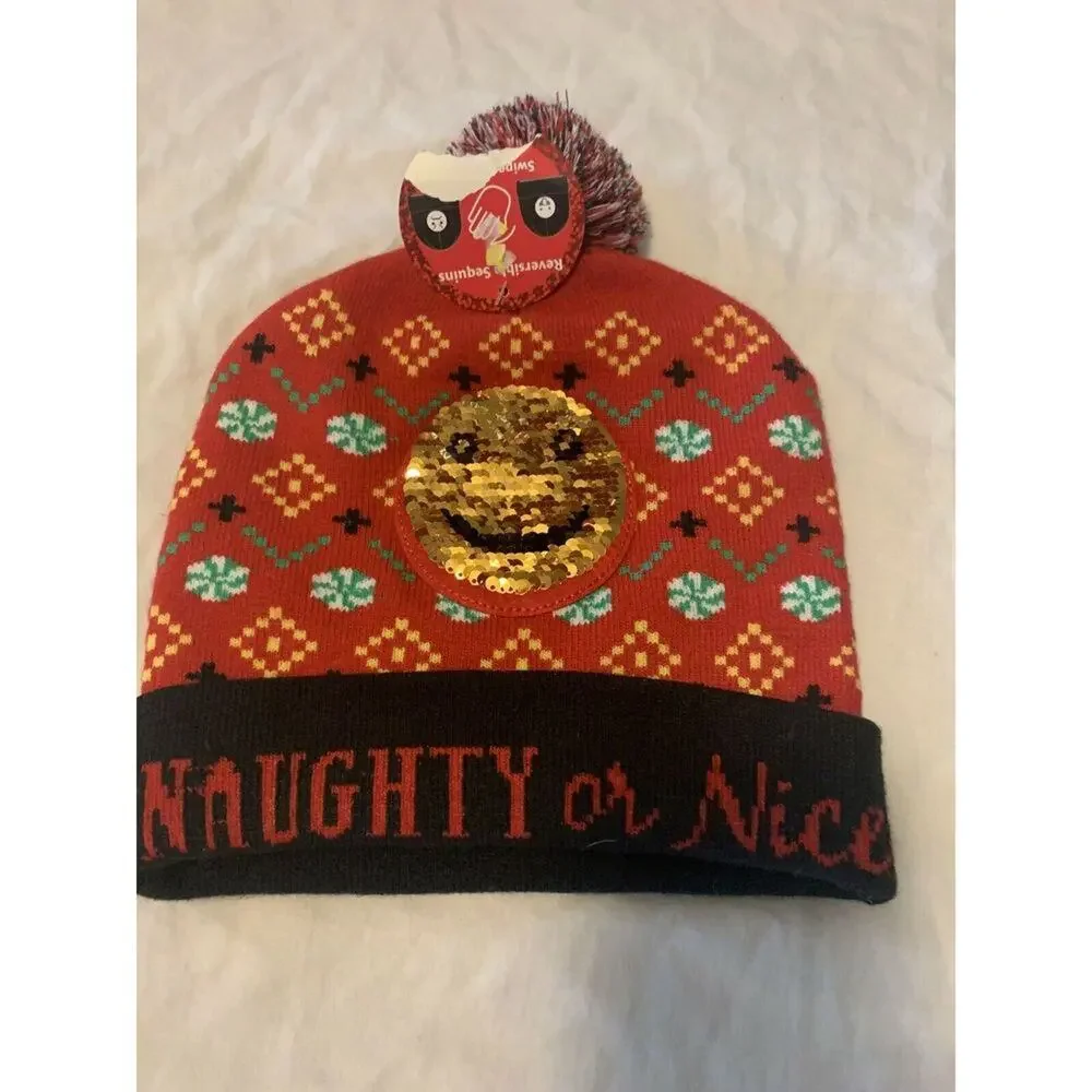 One SZ Fits All Ski Hat Naughty/Nice W Reversible